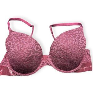 PINK VICTORIA’S SECRET Mauve Lace Leopard Print Wear Everywhere Push-Up Bra Size
